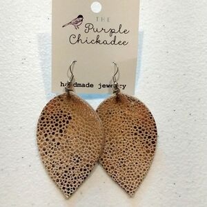 Purple chickadee pink and gold leather earrings NWT
